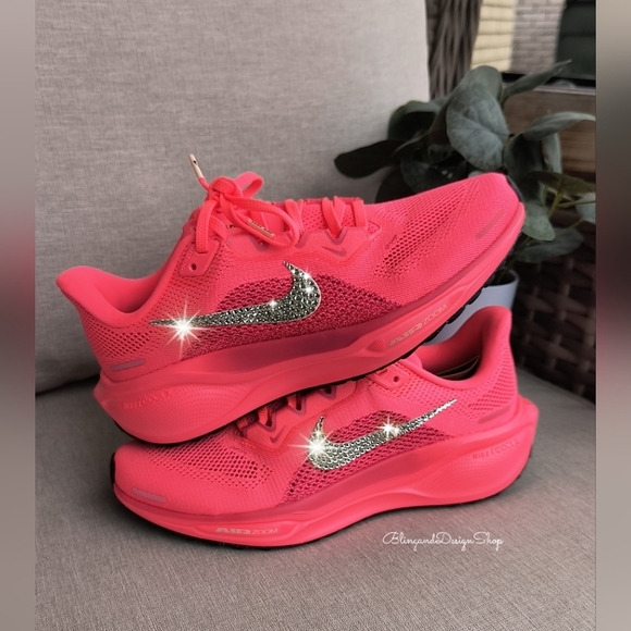Bling Nike Pegasus 41 Womens Pink Sneakers Shoes Customized with Crystals - Picture 7 of 9